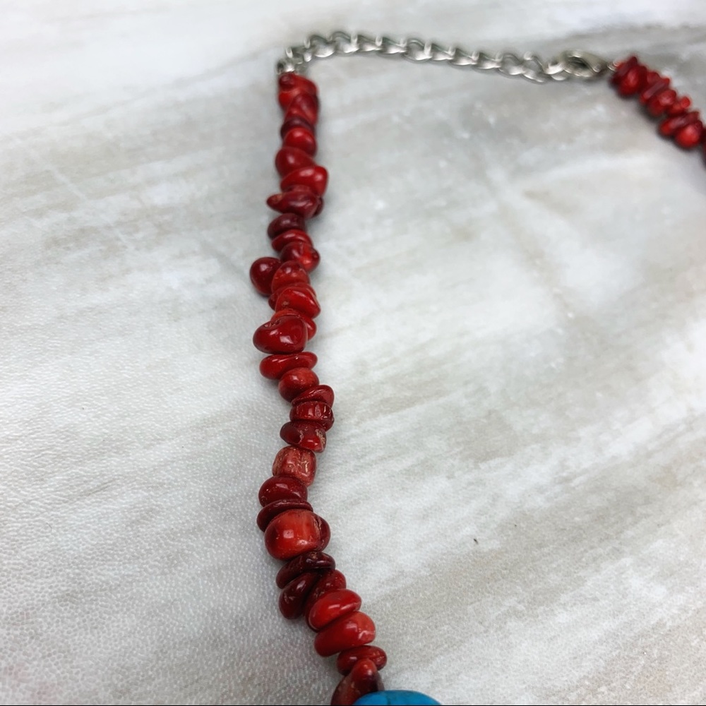Turquoise & Red Adjustable Statement Necklace - image 4